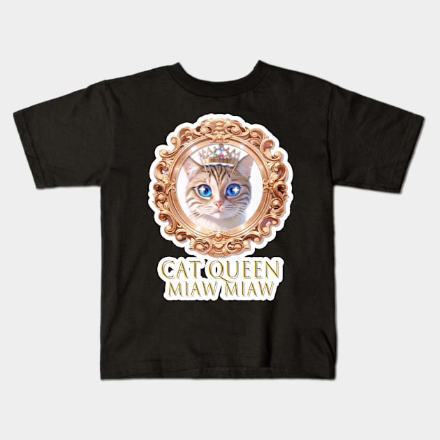 Cat Queen Kids T-Shirt by LycheeDesign